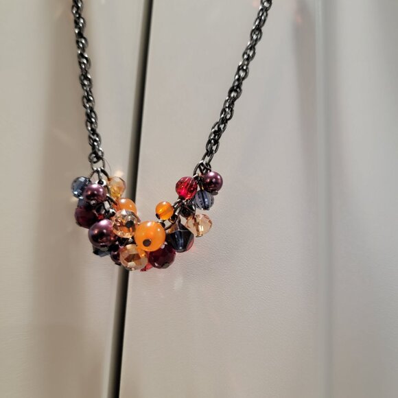 Vintage Red Necklace Boho Gunmetal Gray Red Burgundy Beaded Crystal Cut Rondelle - Picture 4 of 10